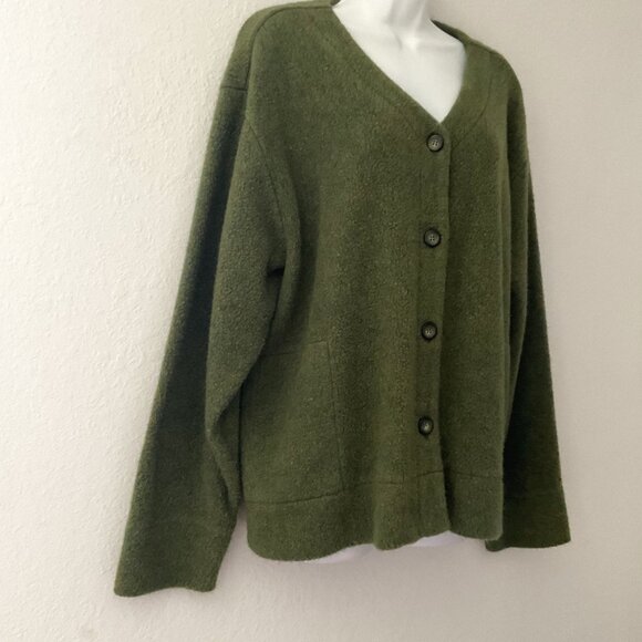 VINTAGE JANTZEN GREEN CARDIGAN WOOL BLEND SWEATER - Picture 3 of 16